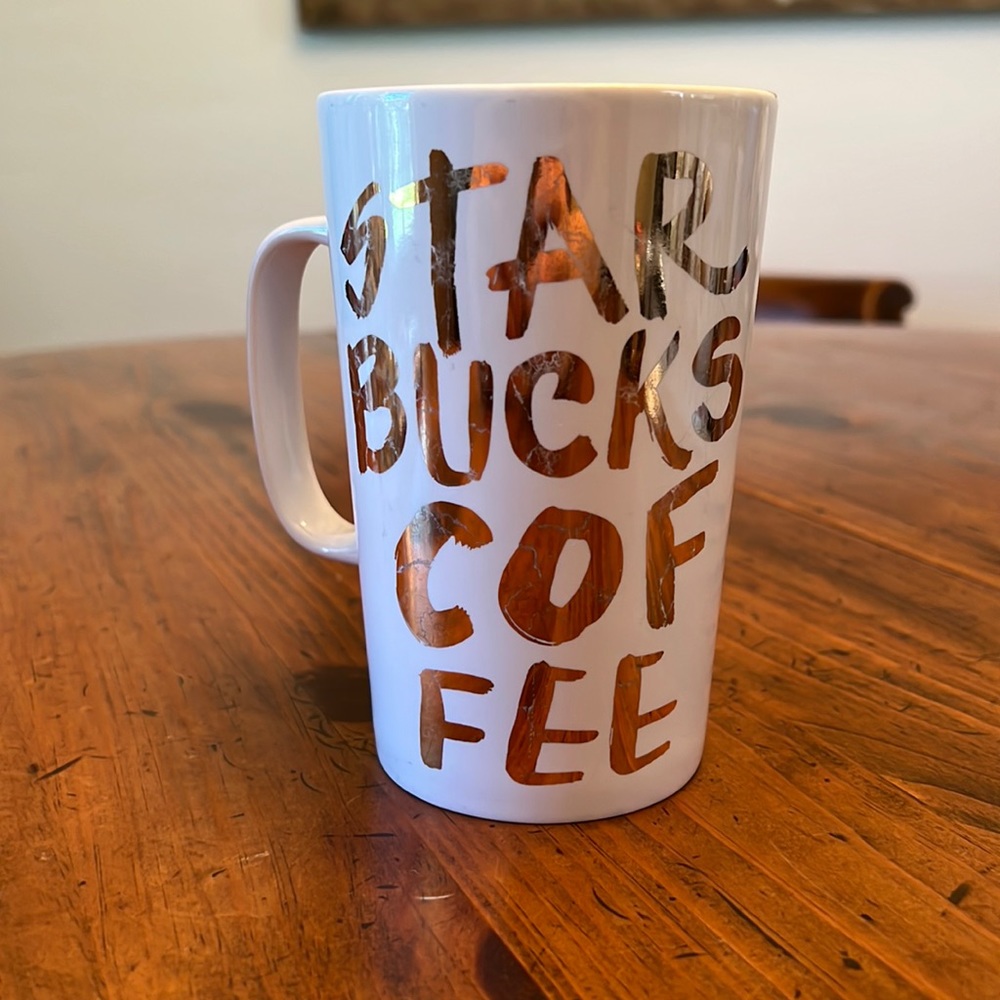 White Starbucks Coffee Mug w/ Gold Lettering 2015